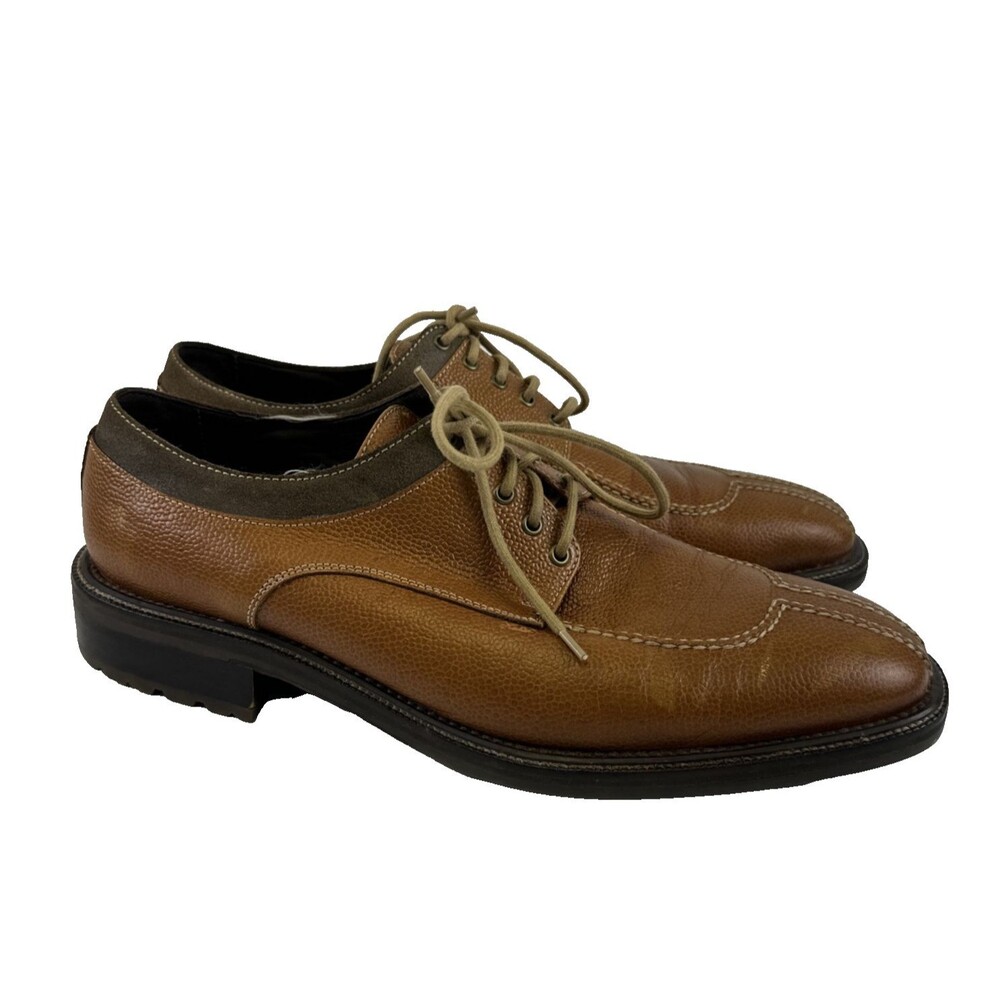Cole Haan Pebbled Tan Leather Derby Oxford Lace Up Stitching Tan Brown Mens 10.5